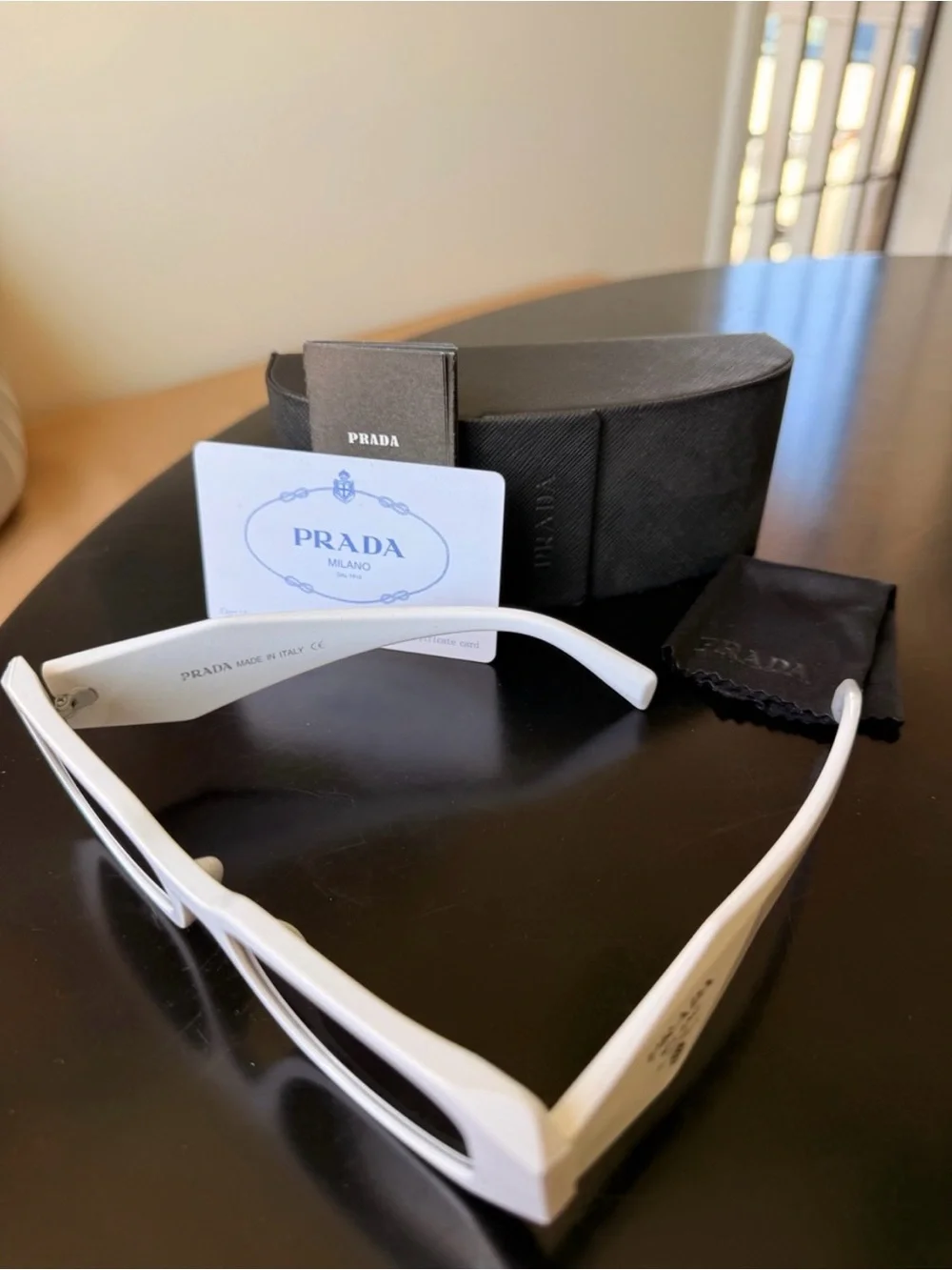 Prada White Sunglasses with Black Lenses